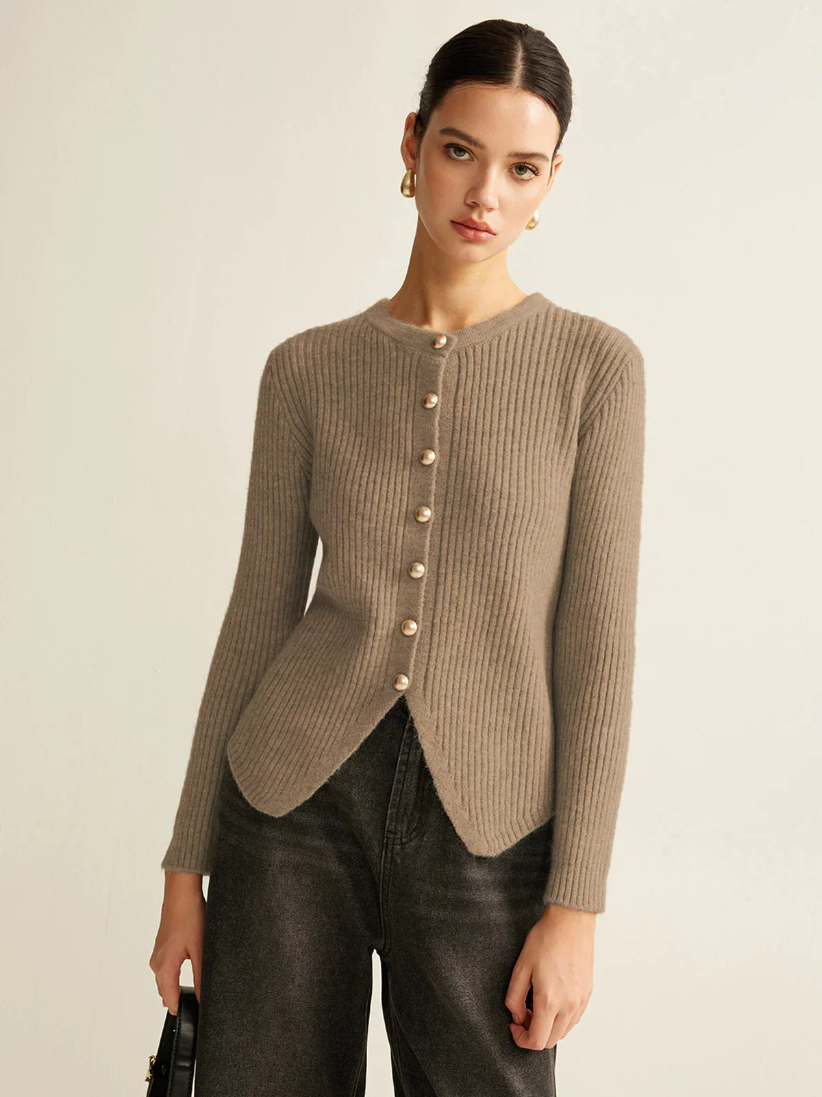 Striped Knitted Cardigan With Gold Buttons