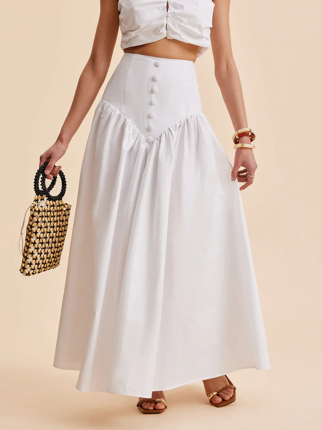 Chic Pleated Crop Top and Chic Buttoned Skirt Set