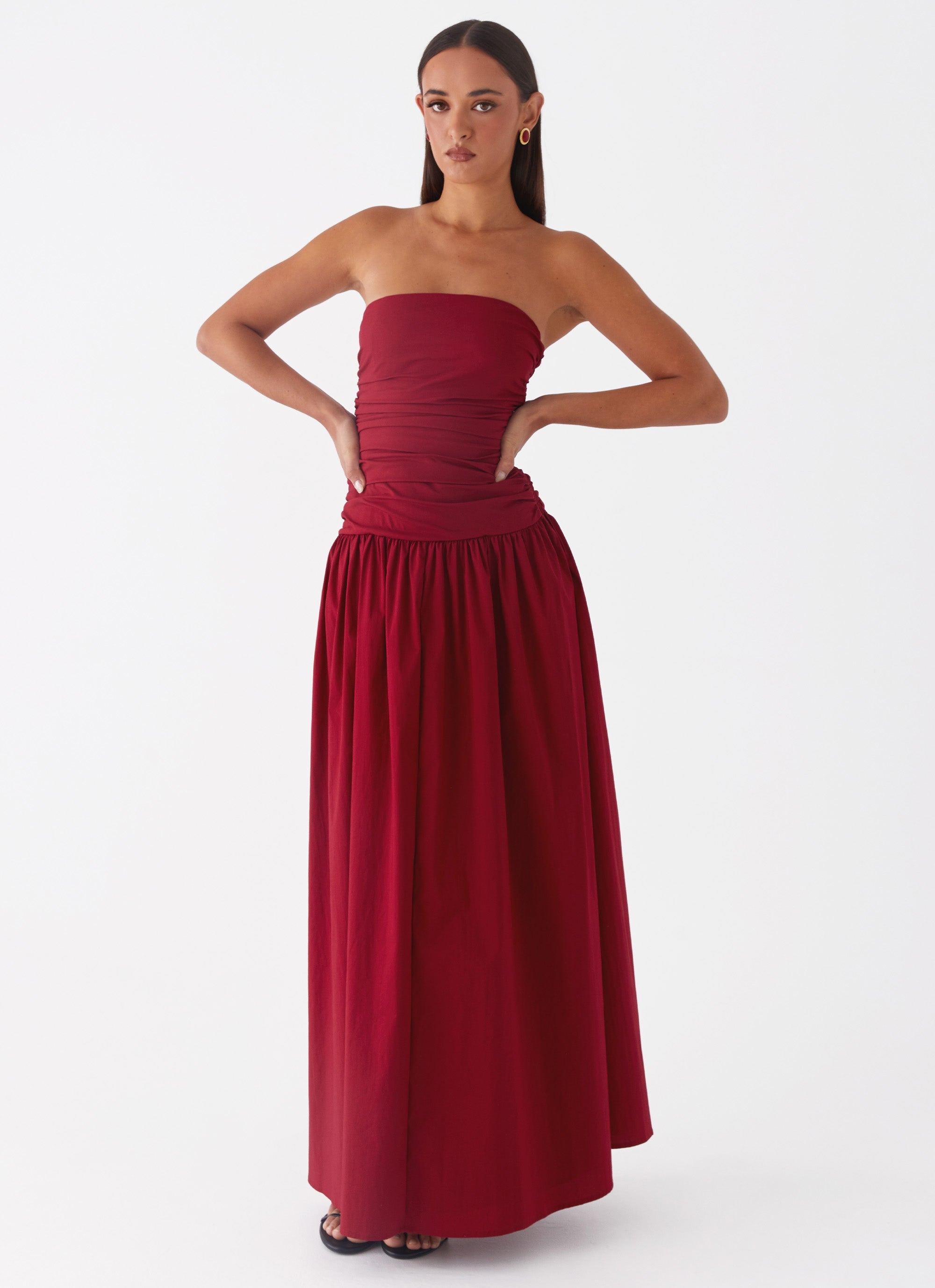 Off-shoulder Dark Red Maxi Dress