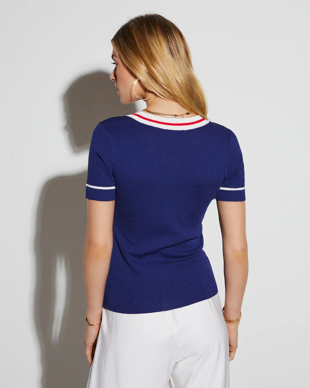 Striped Short Sleeve Button Up Top