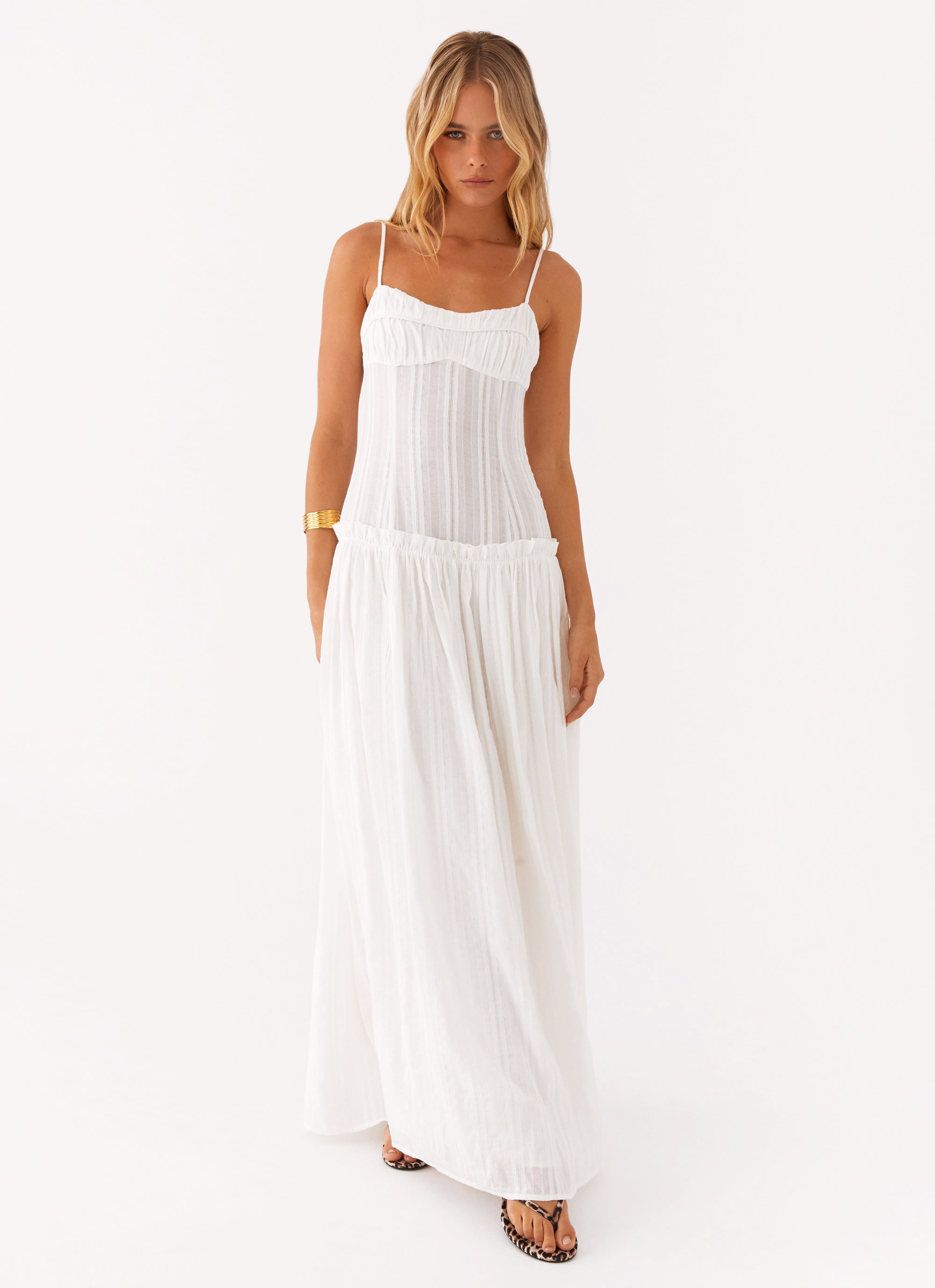 Ivory White Maxi Dress With Dropped Waist