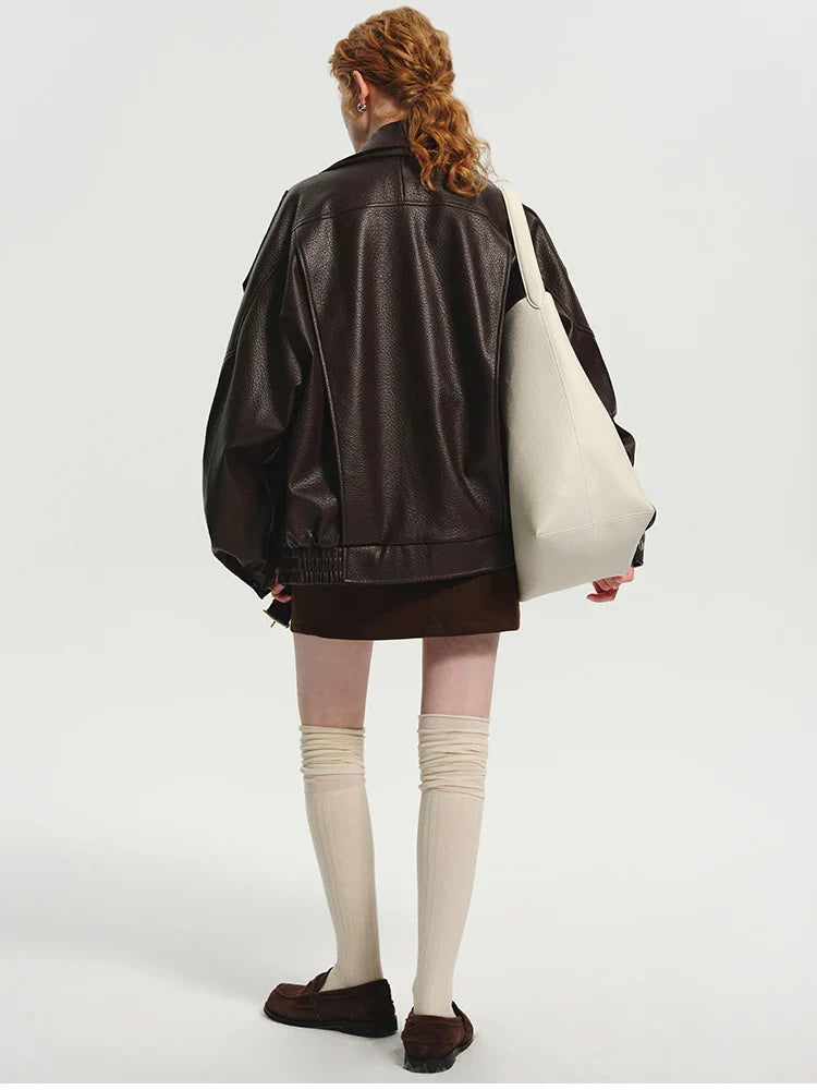 Oversized Dark Brown Leather Jacket