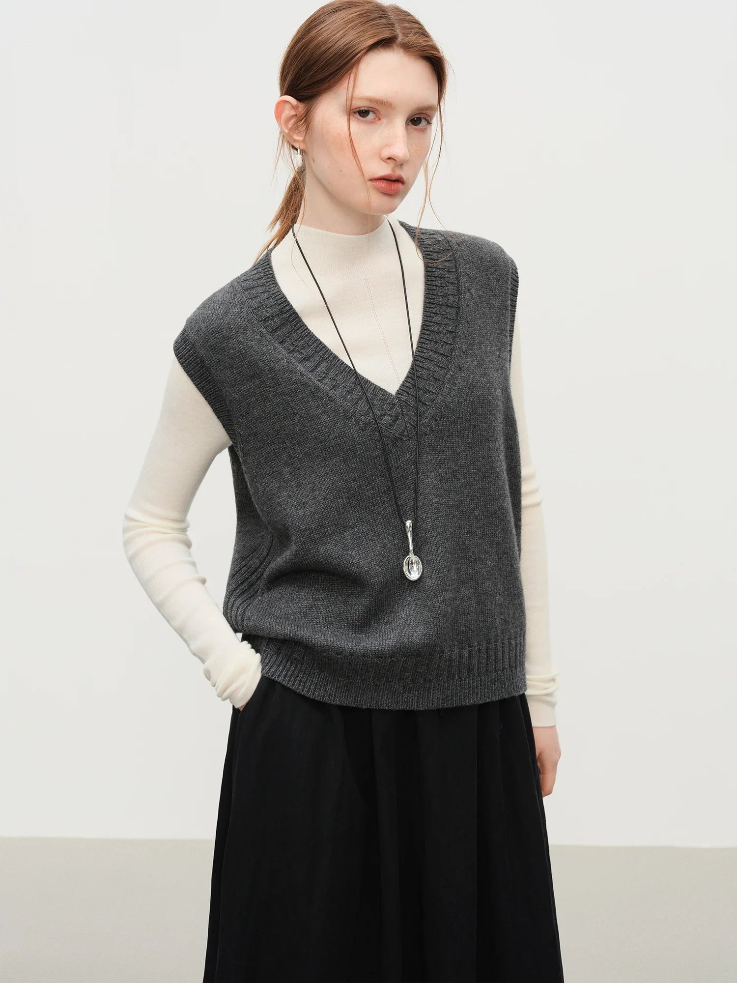 Sleeveless V-neck Wool Vest