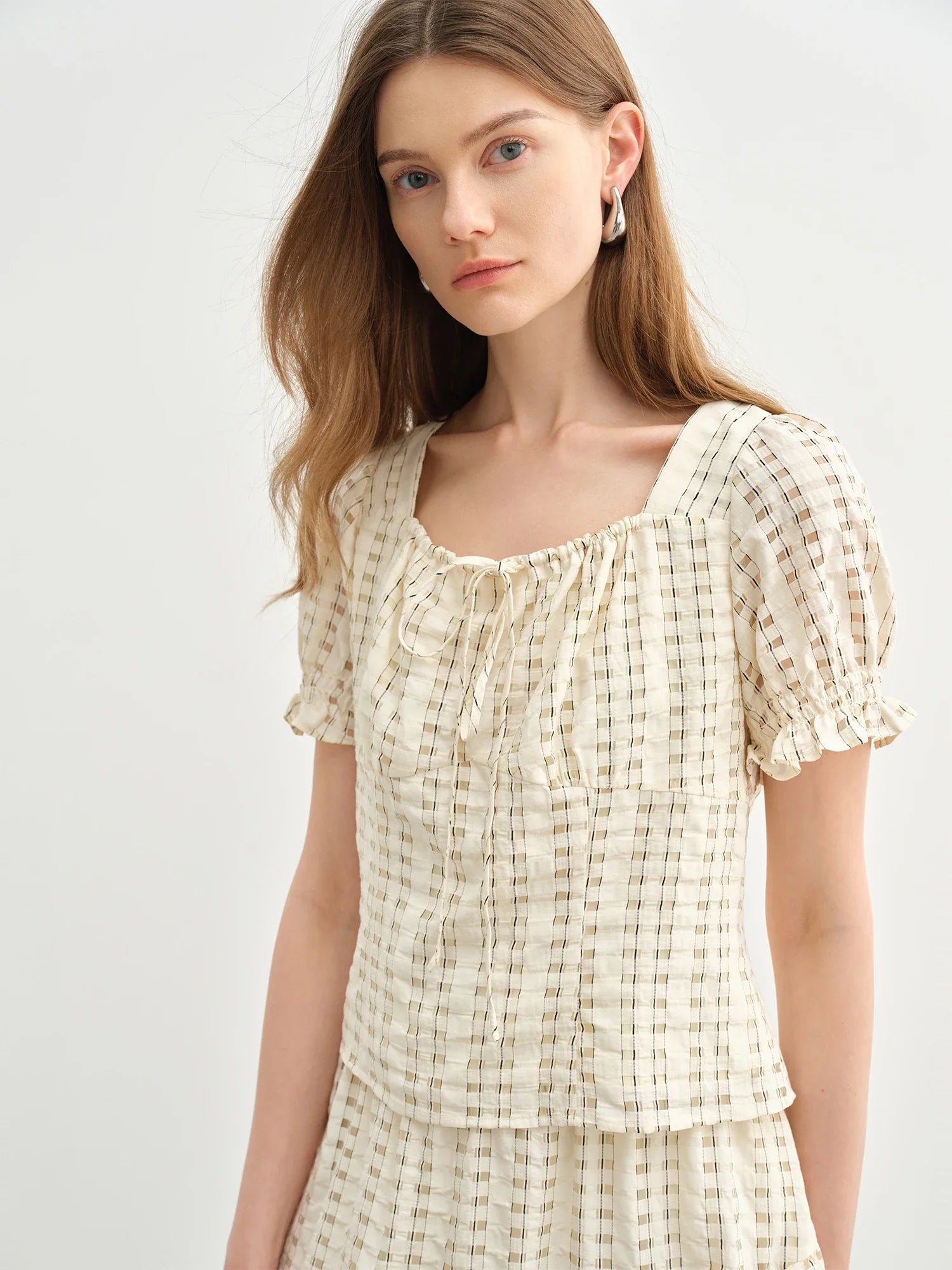 Texture French Fashion Beige Top and Skirt
