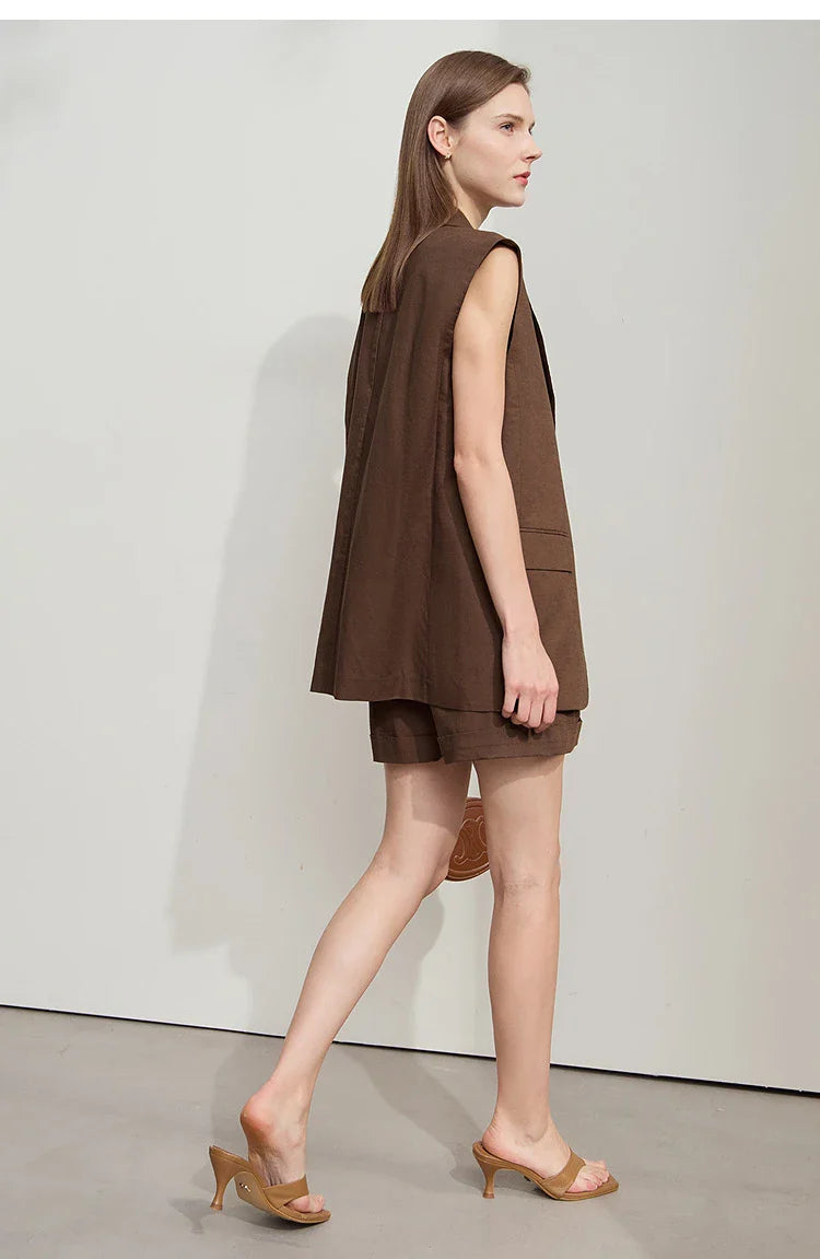 Cotton Linen Loose Vest and Shorts Set