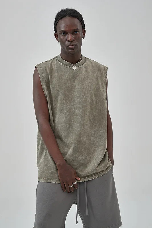 Worn Oversize Sleeveless Shirt vest