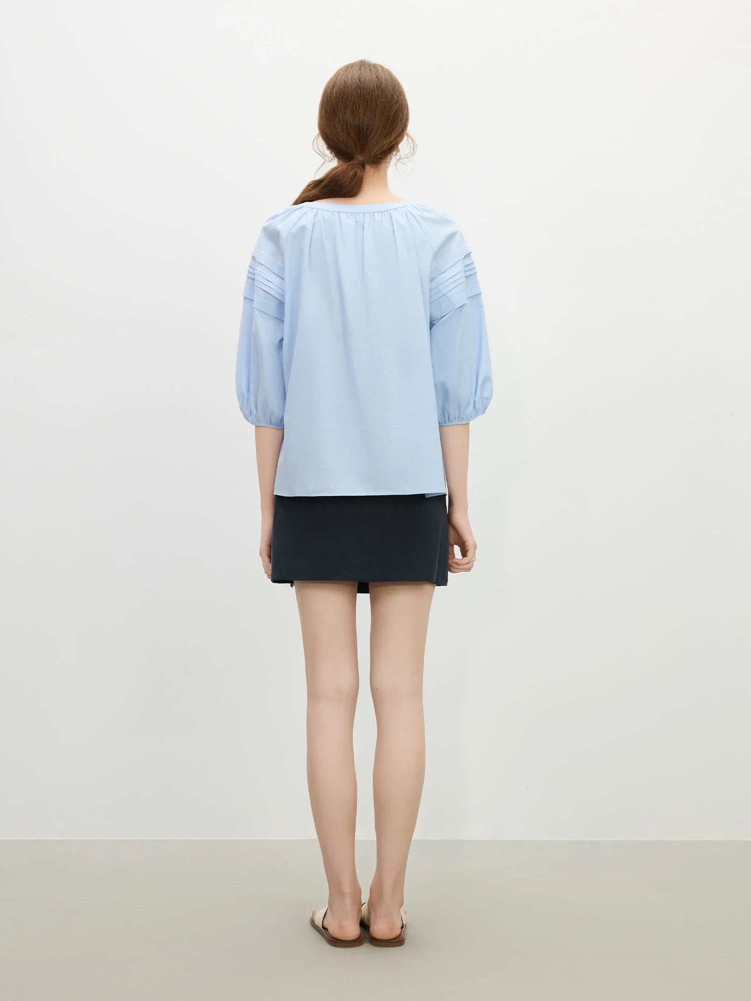 Linen-Blend Short Sleeve Blouse