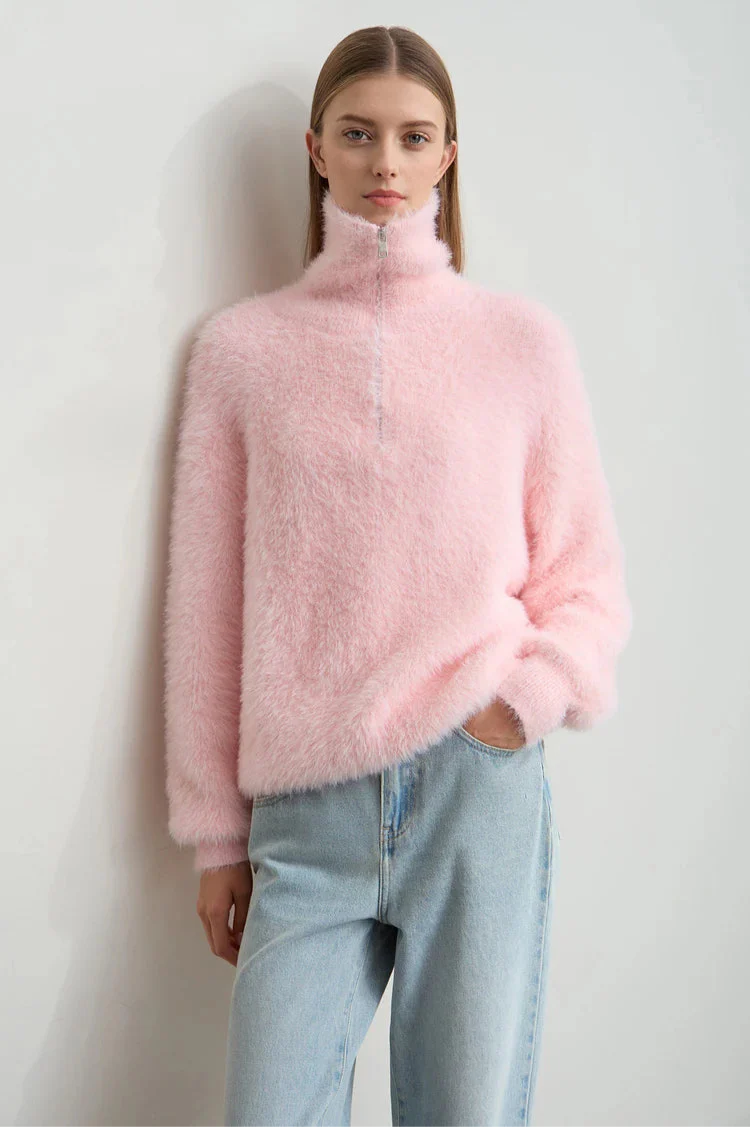 Turtleneck Zipper Mink Sweater