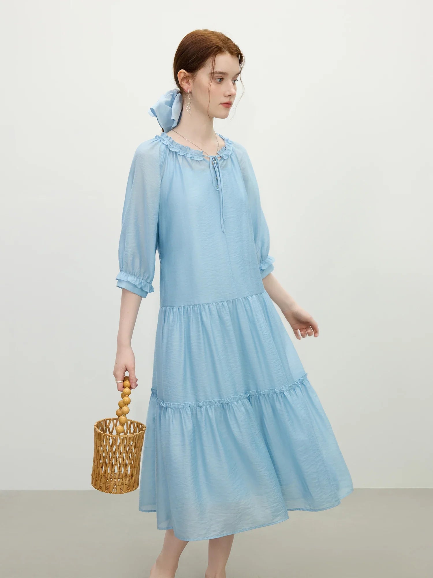 Summer Loose Light Blue Midi Dress