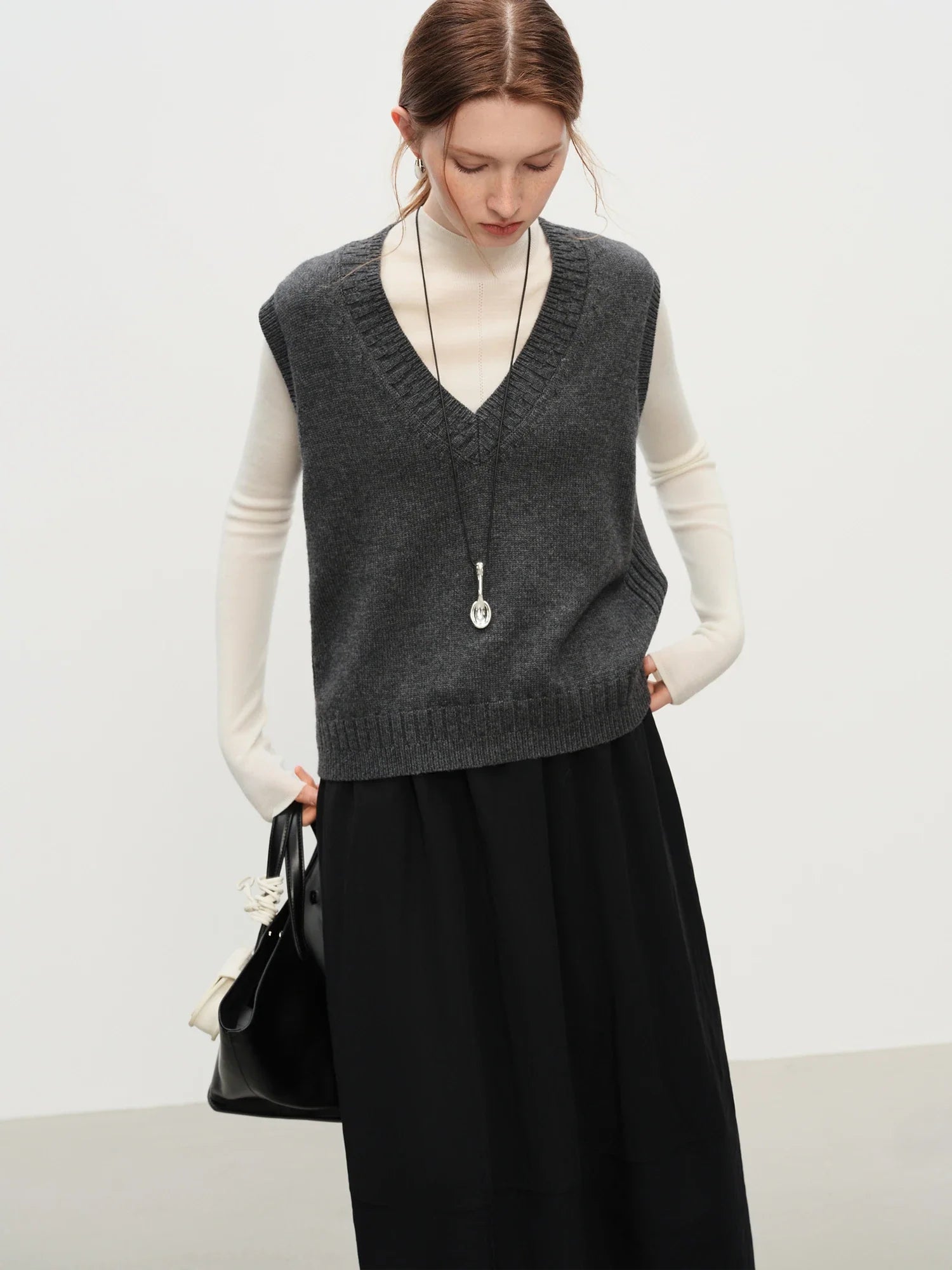 Sleeveless V-neck Wool Vest
