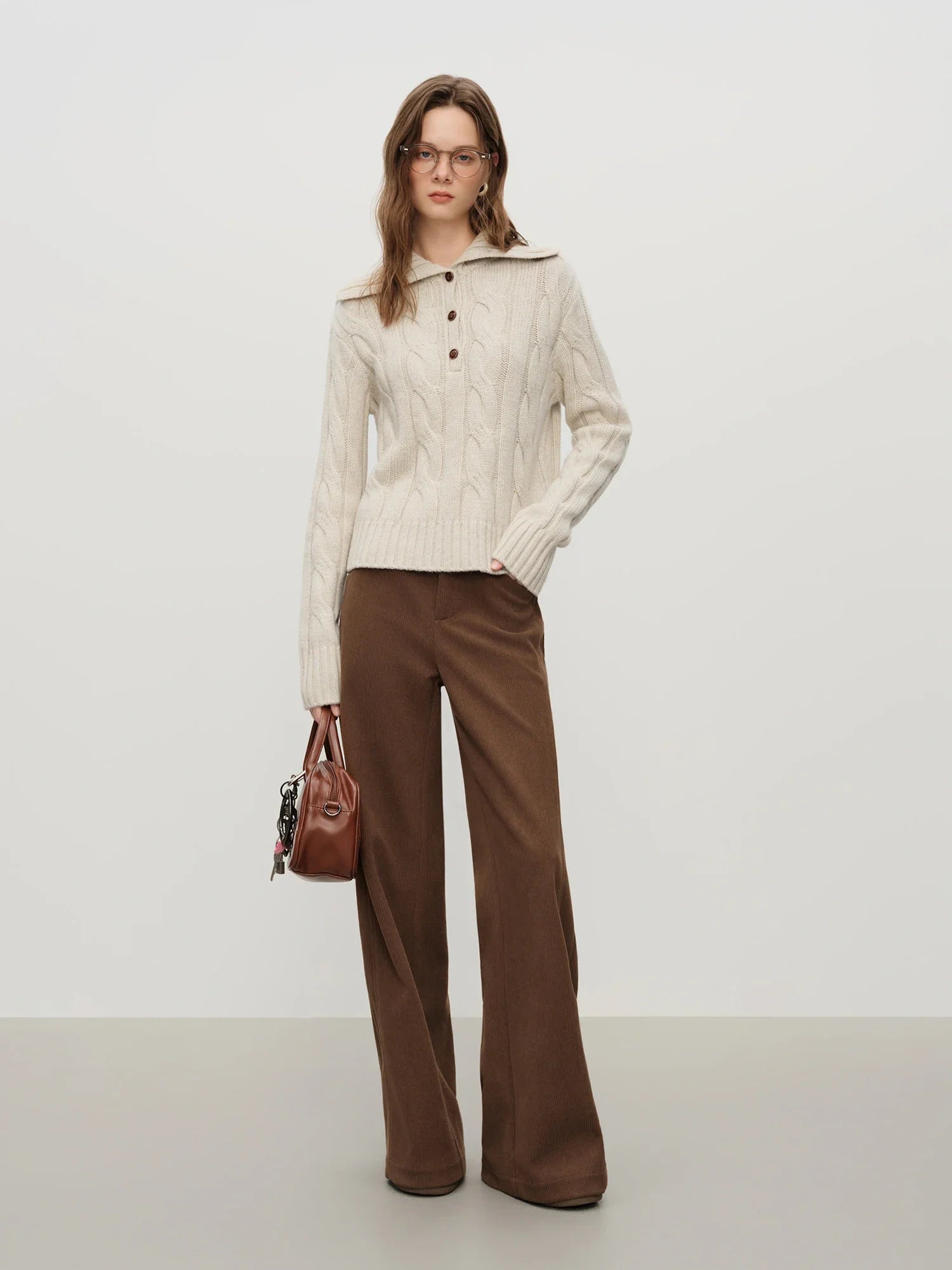 Casual Herringbone Fabric Pants