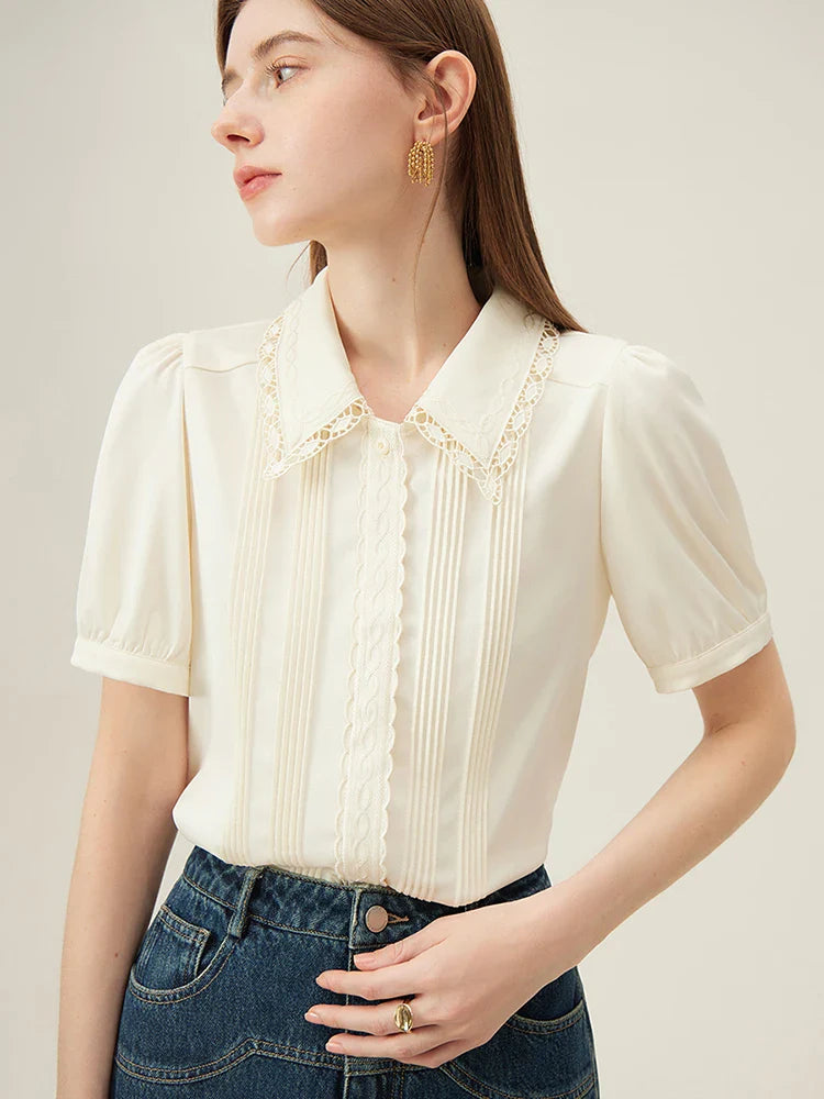 Cool Fiber Versatile Embroidery Beige Top