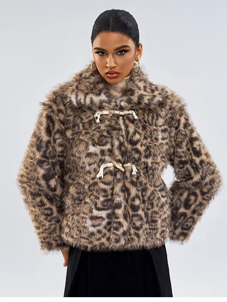 Leopard Toggle Fur Jacket