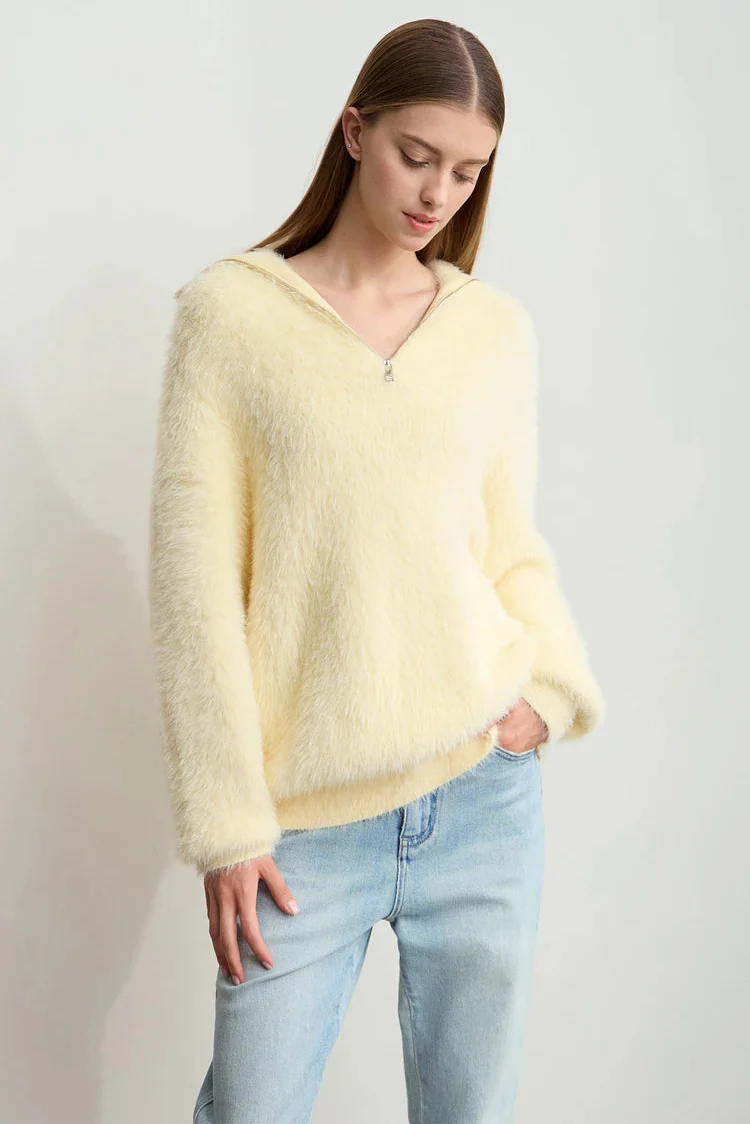 Turtleneck Zipper Mink Sweater