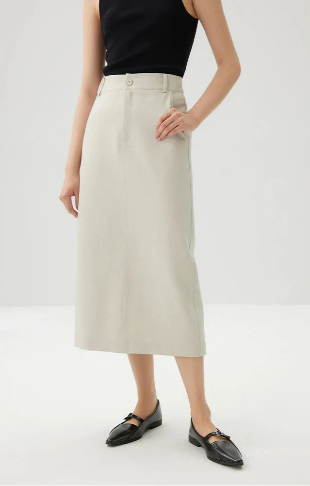 Polo Neck Beige Blazer and Skirt Suit