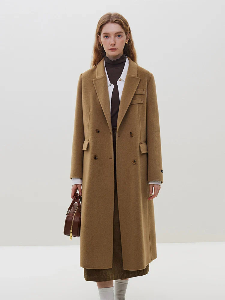 Long Notched Collar Woolen Coat