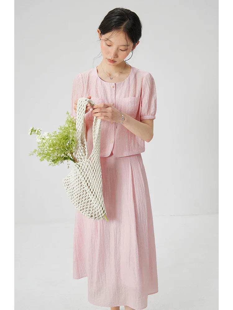 Casual Soft Loose Top and Skirt Set