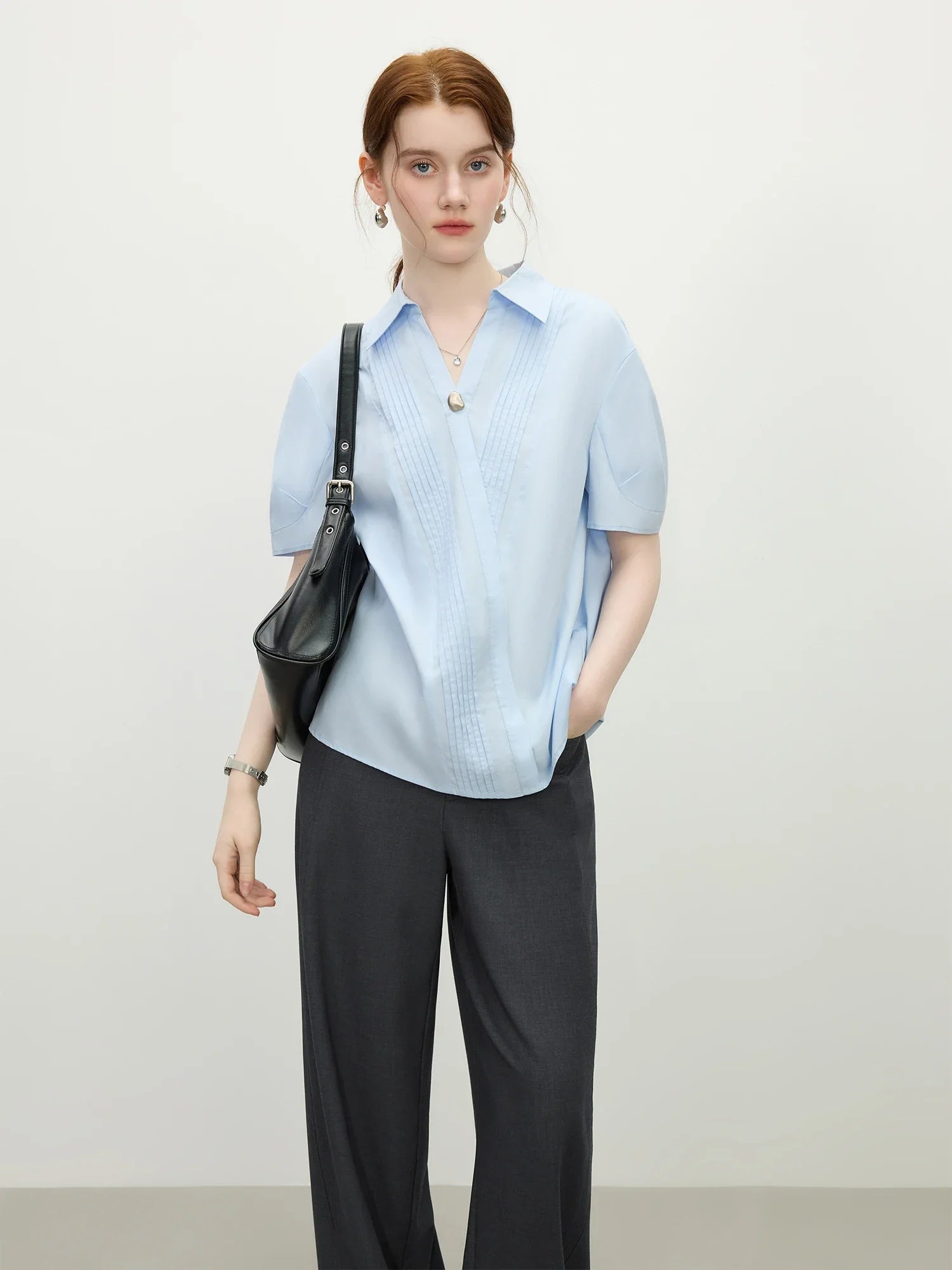 Stripe texture Blue Short-Sleeved Shirt