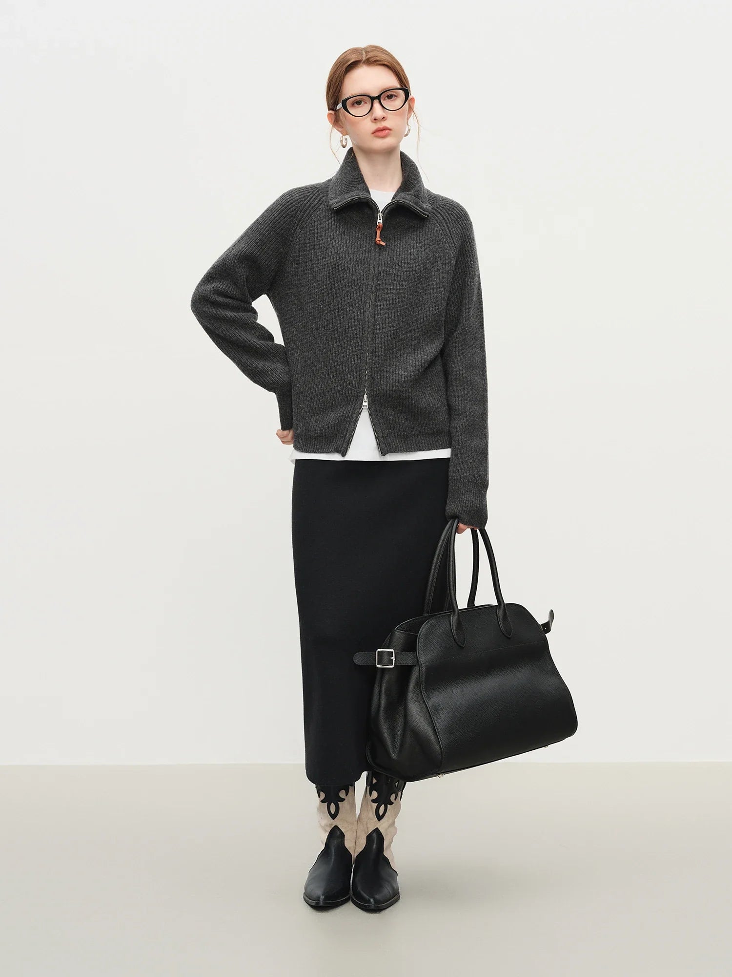 Loose Fit Wool Blend Knit Zipper Sweater