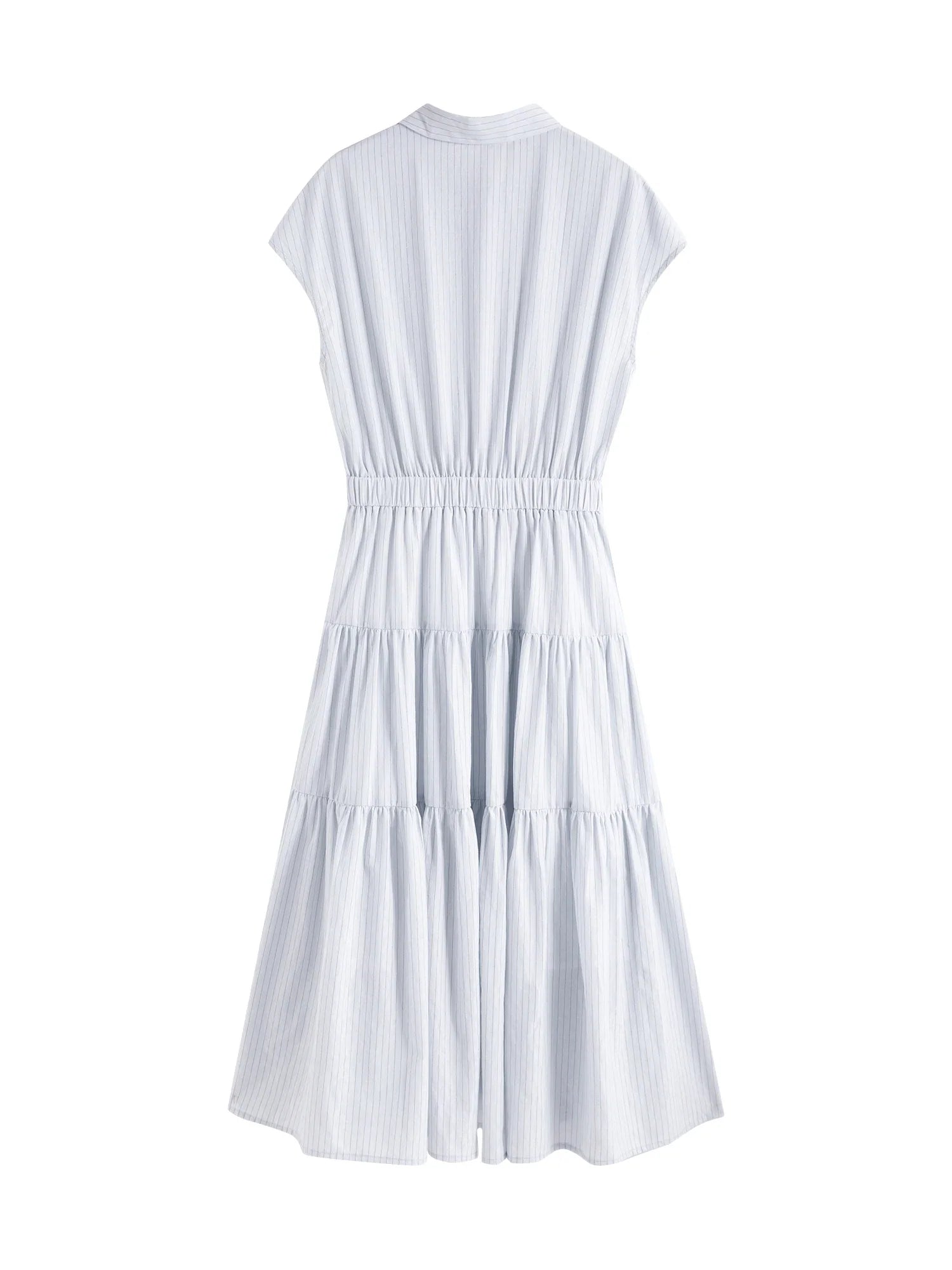 Sleeveless Blue White Stripe Midi Dress