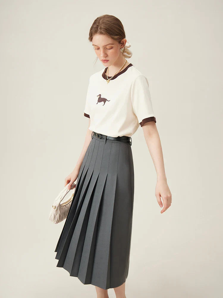 Elegant Mid Length Striped Skirt