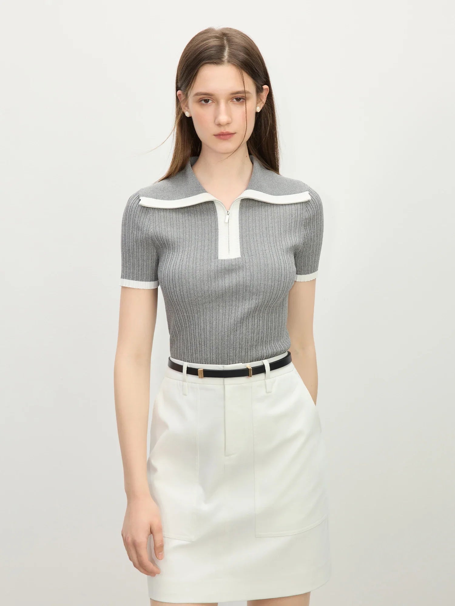 Short-sleeved Knitted Stripe T-shirt