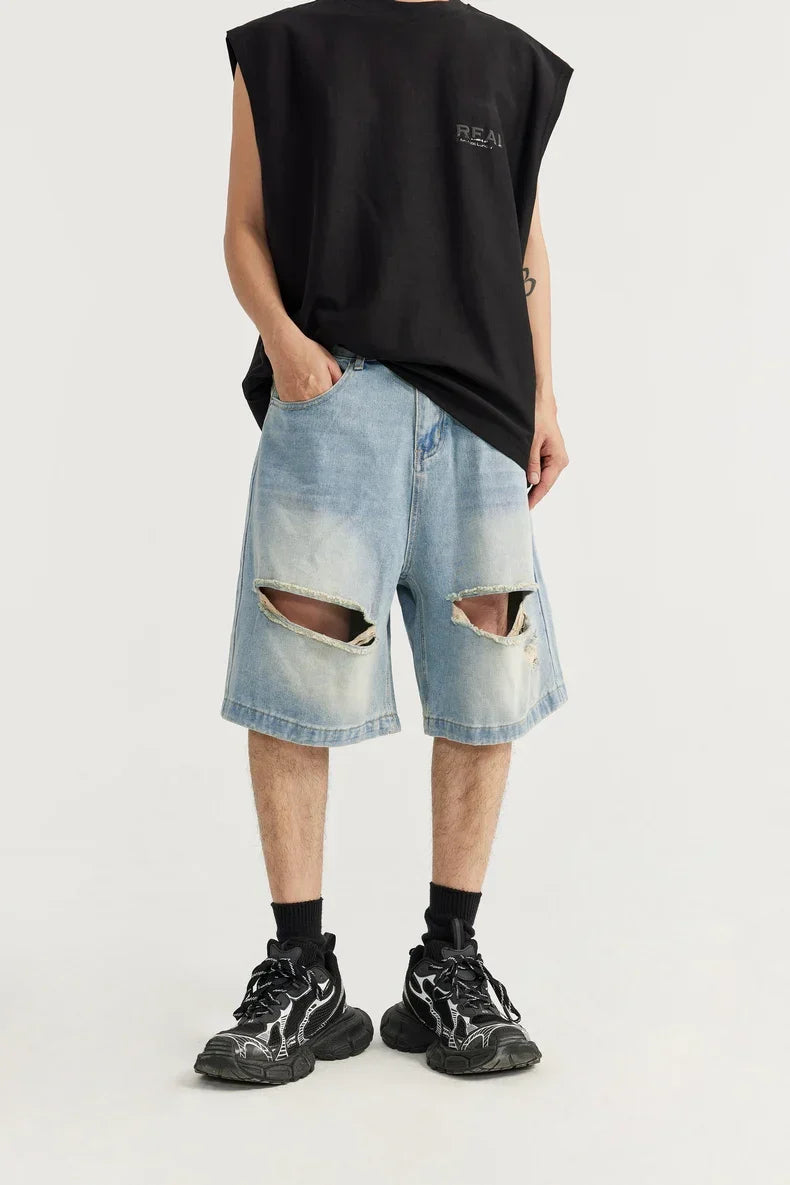 Ripped Holes Denim Shorts