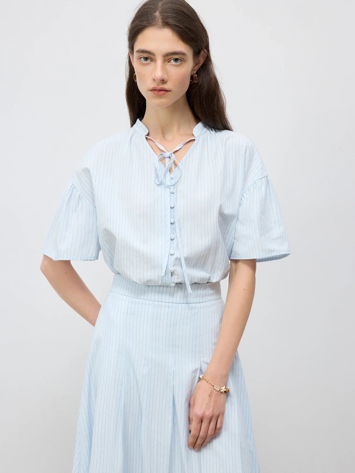 Tailored Stripe Light blue Shirt & Midi Skirt