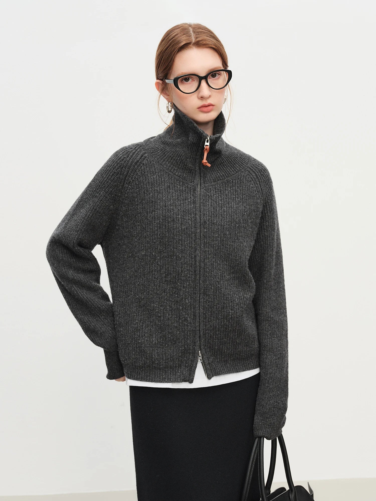 Wool Blend Knit Double Zip Cardigan