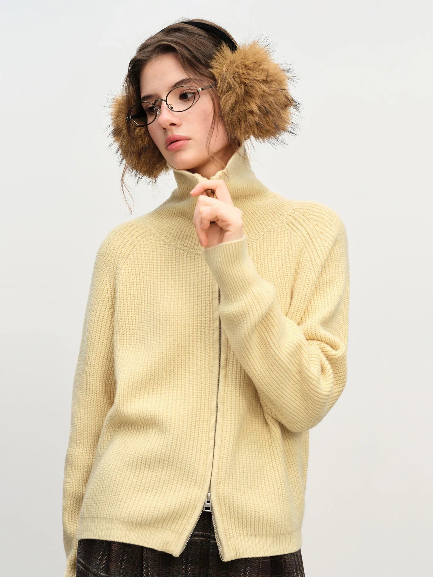 Wool Blend Knit Double Zip Cardigan