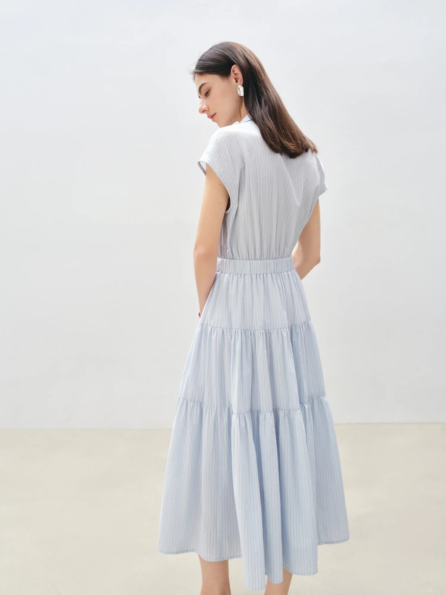 Sleeveless Blue White Stripe Midi Dress