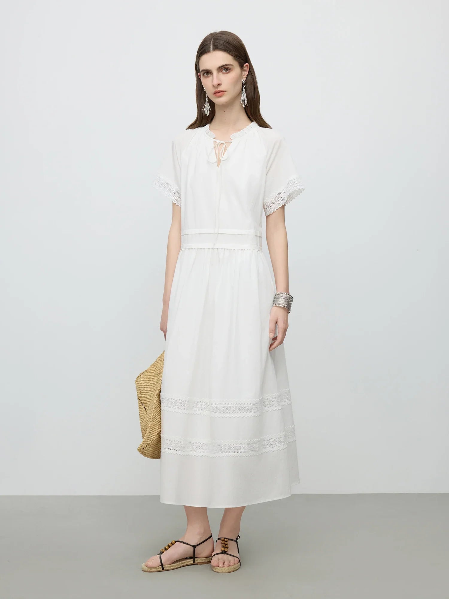 Lace Patchwork Short-sleeved Maxi Dress