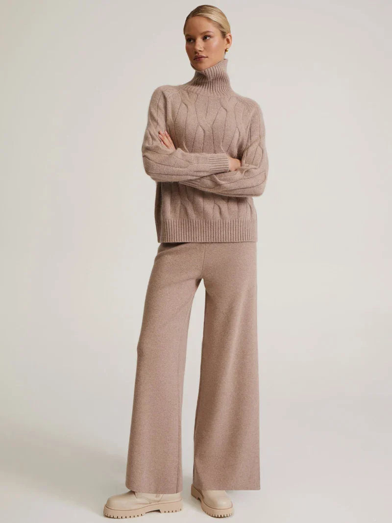 Textured Turtleneck Sweater and Pants Set