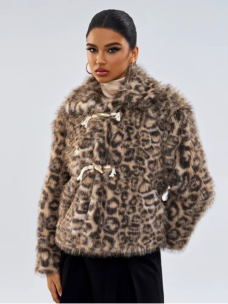 Leopard Toggle Fur Jacket