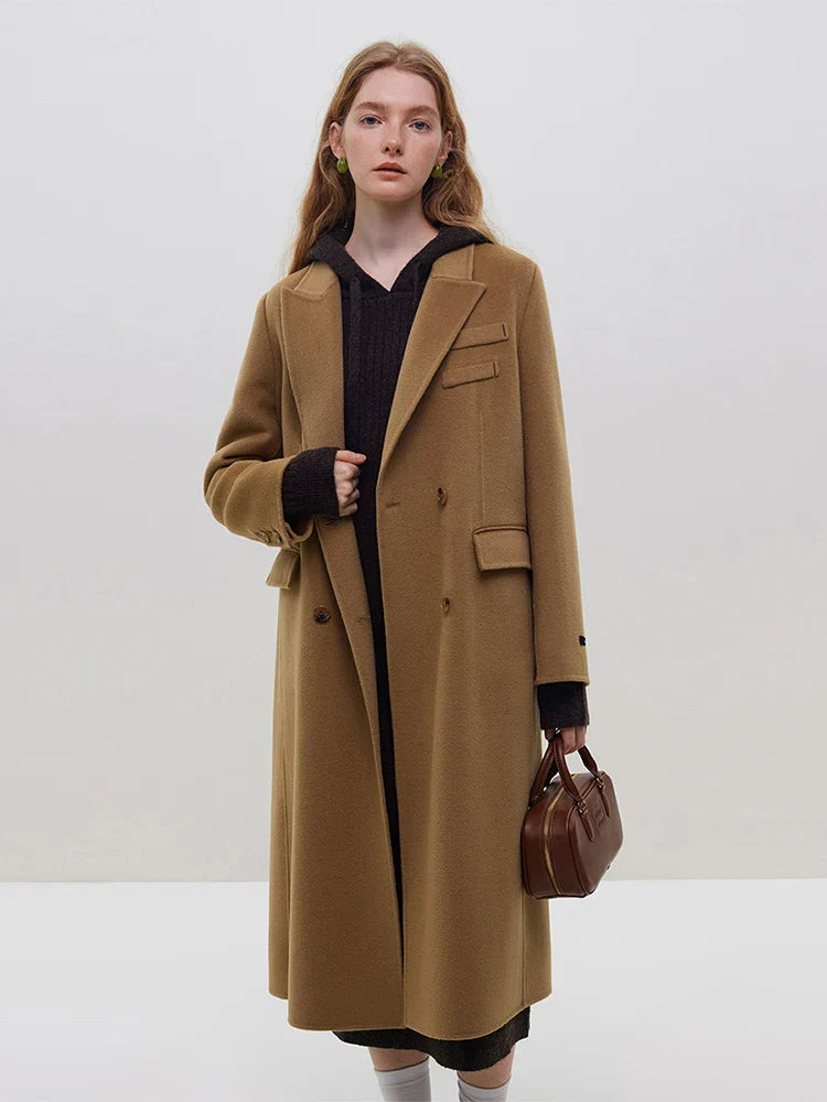 Long Notched Collar Woolen Coat