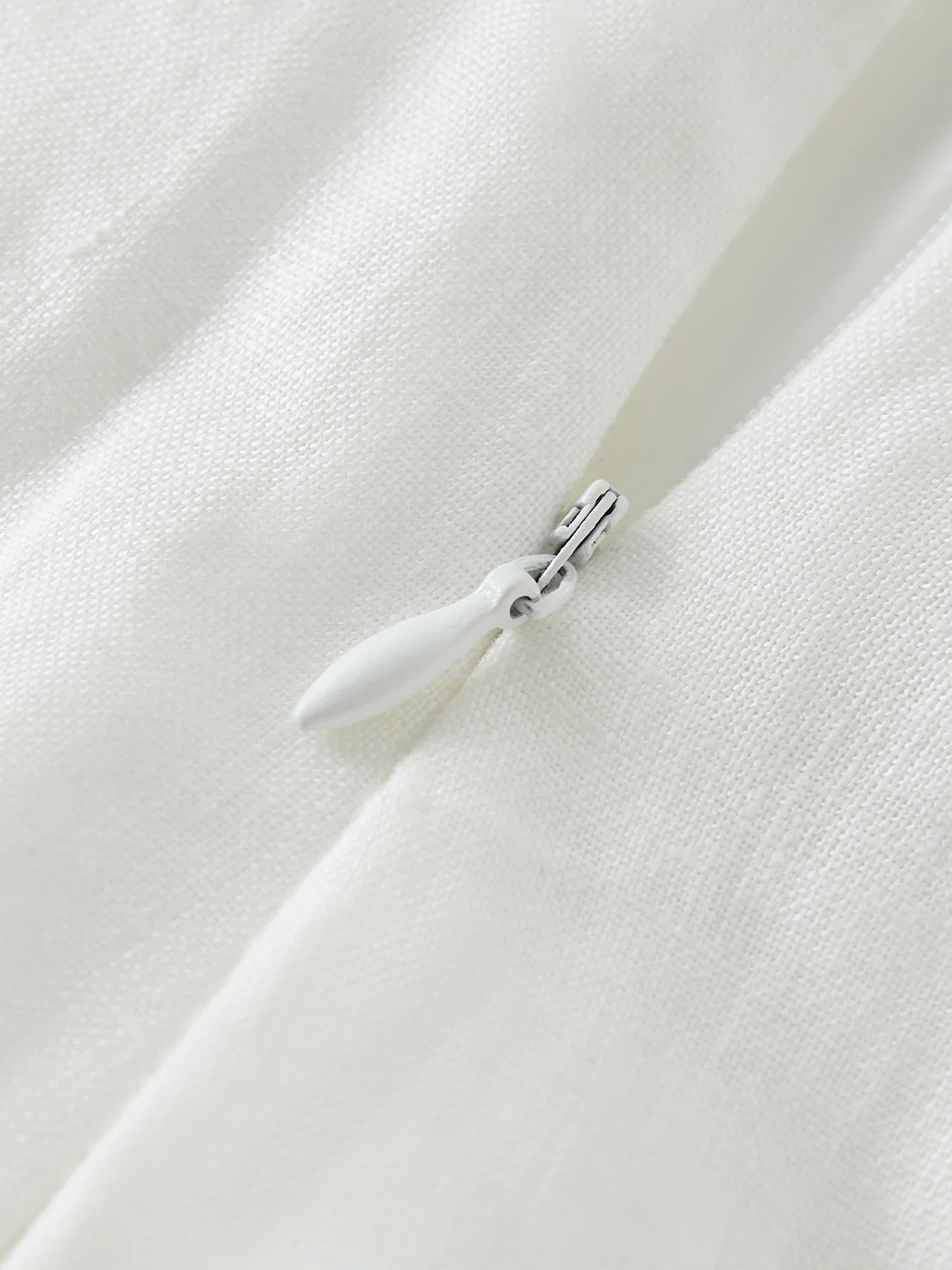 Linen Round Neck Sleeveless White Dress