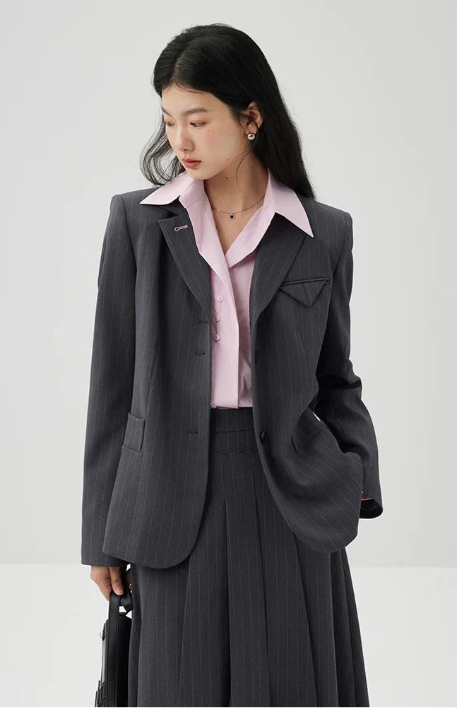 Striped Blazer and Skirt Suit