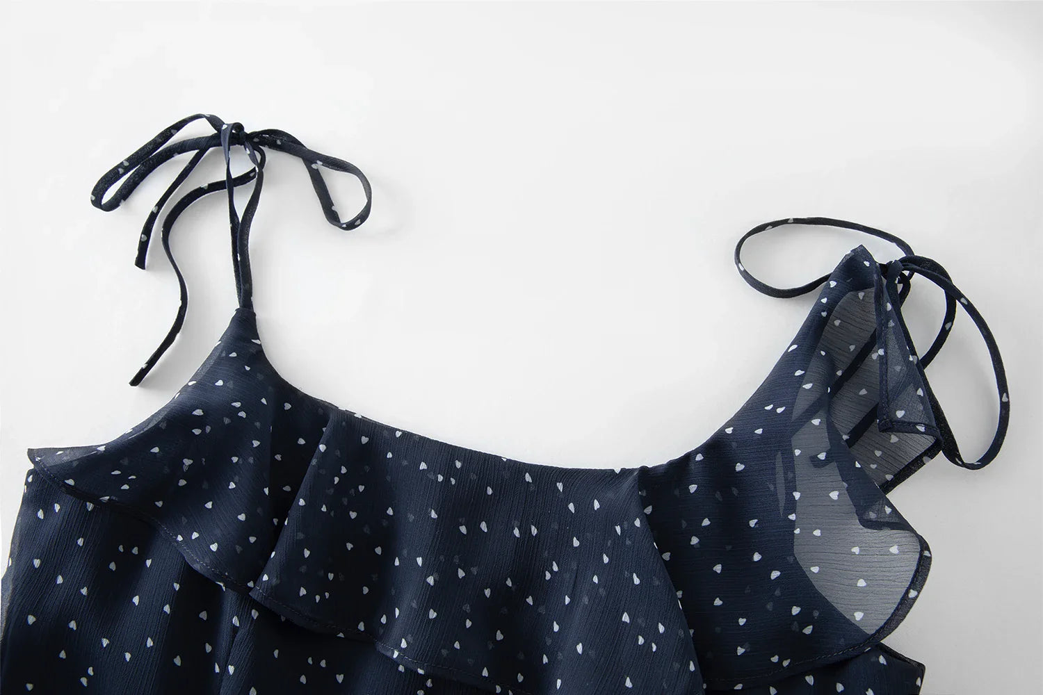 Navy Chiffon Ruffled Strapless Midi Dress