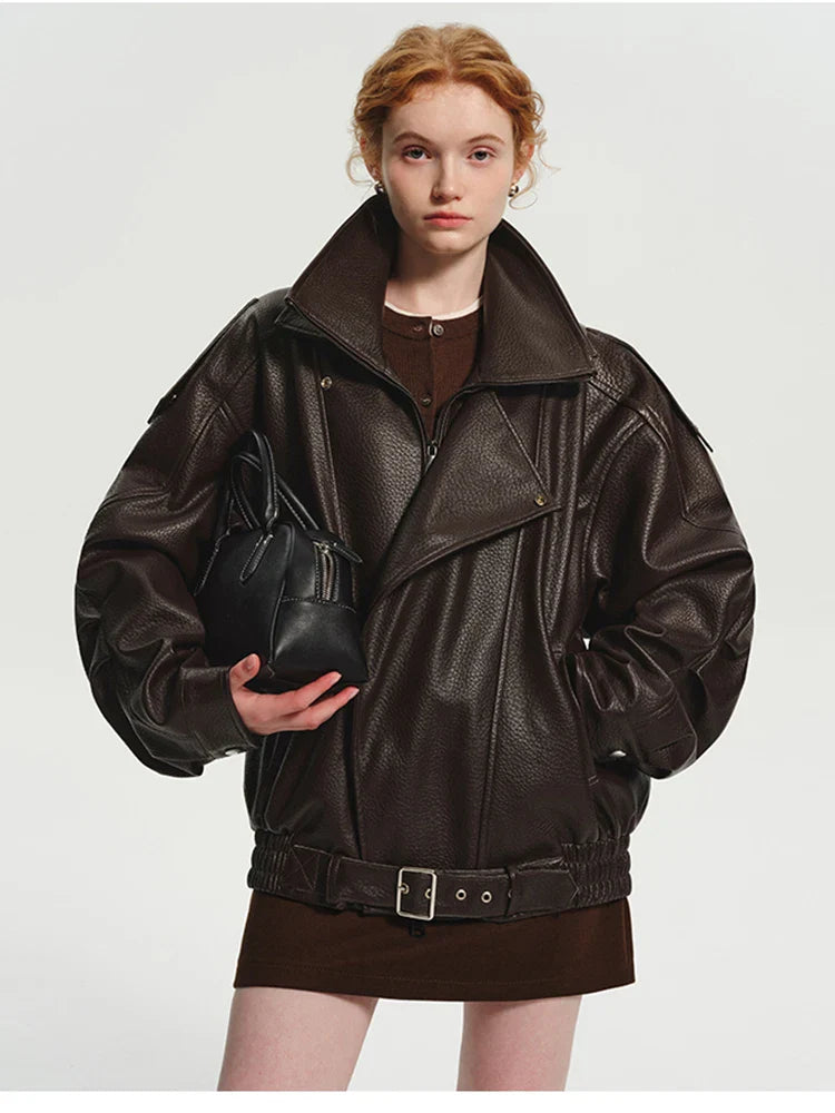 Oversized Dark Brown Leather Jacket