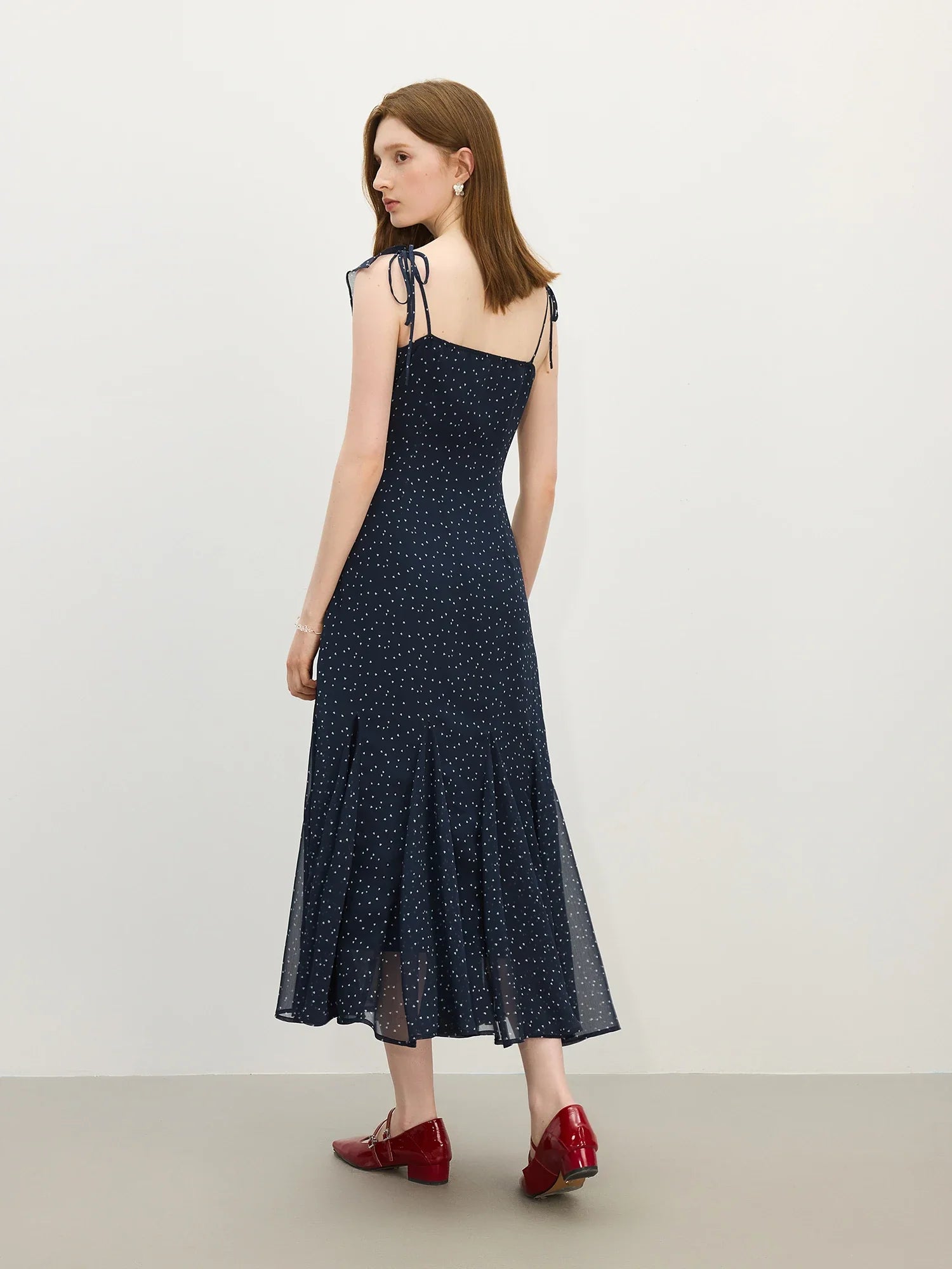 Navy Chiffon Ruffled Strapless Midi Dress