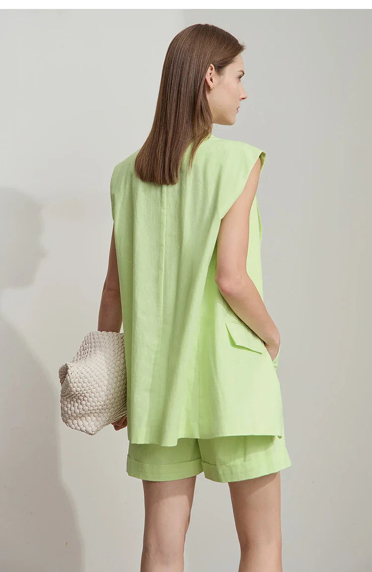 Cotton Linen Loose Vest and Shorts Set