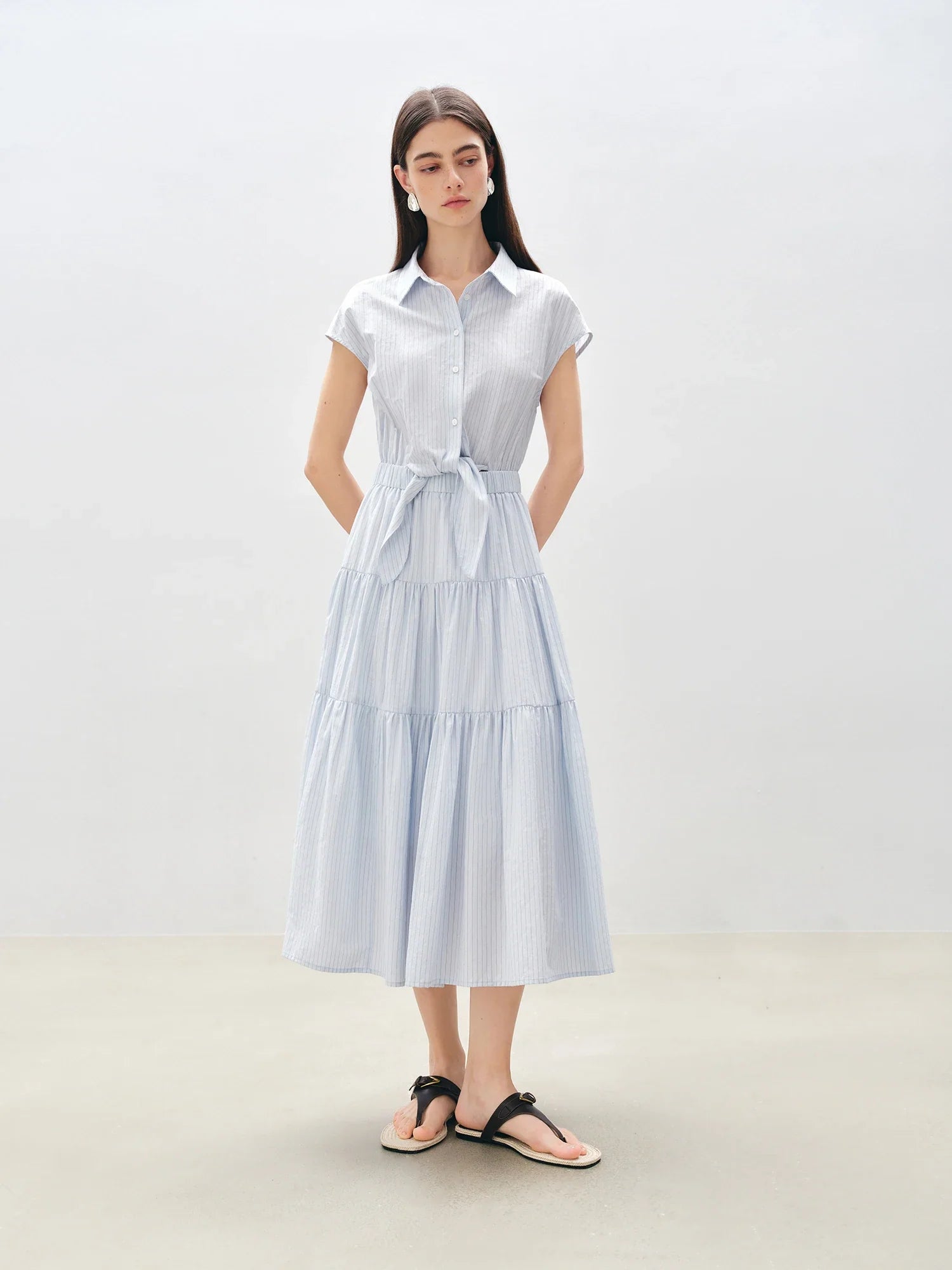 Sleeveless Blue White Stripe Midi Dress