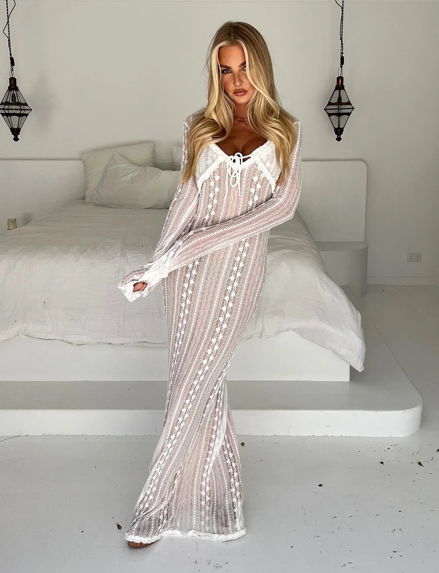 Two piece white maxi dress