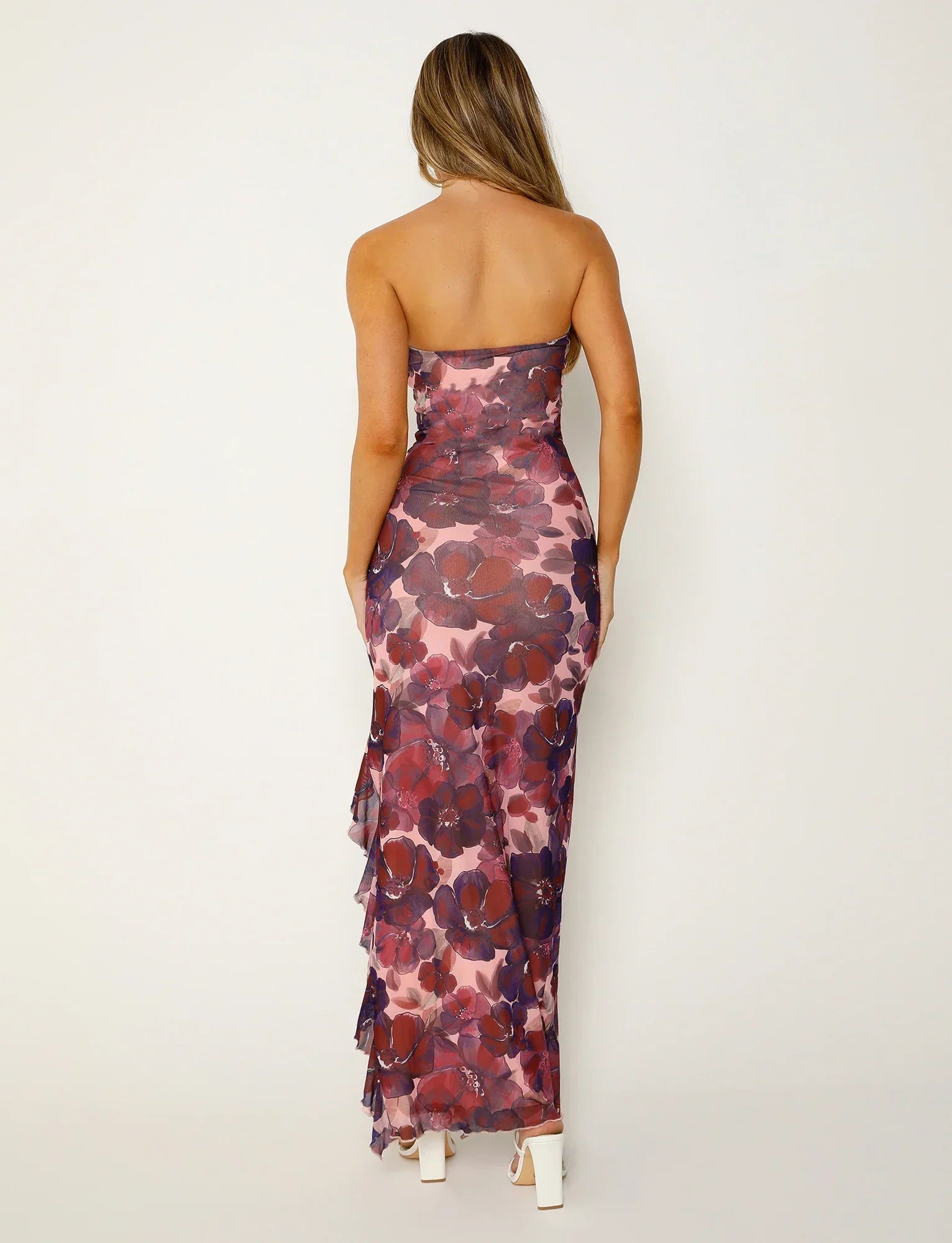 Strapless maxi dress with floral print