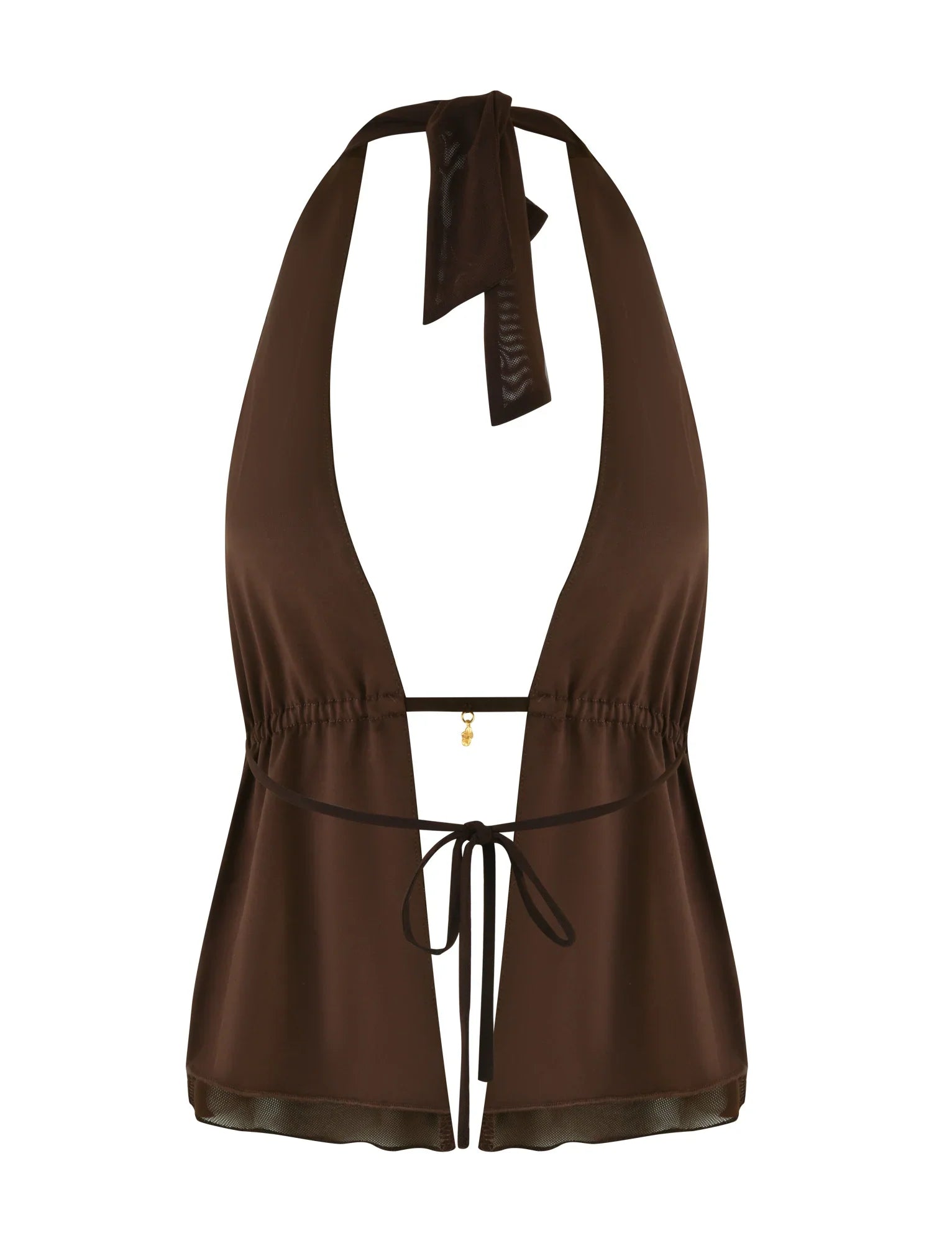 Dark Brown Halter Neck Style Top and Waist Hip Skirt Set