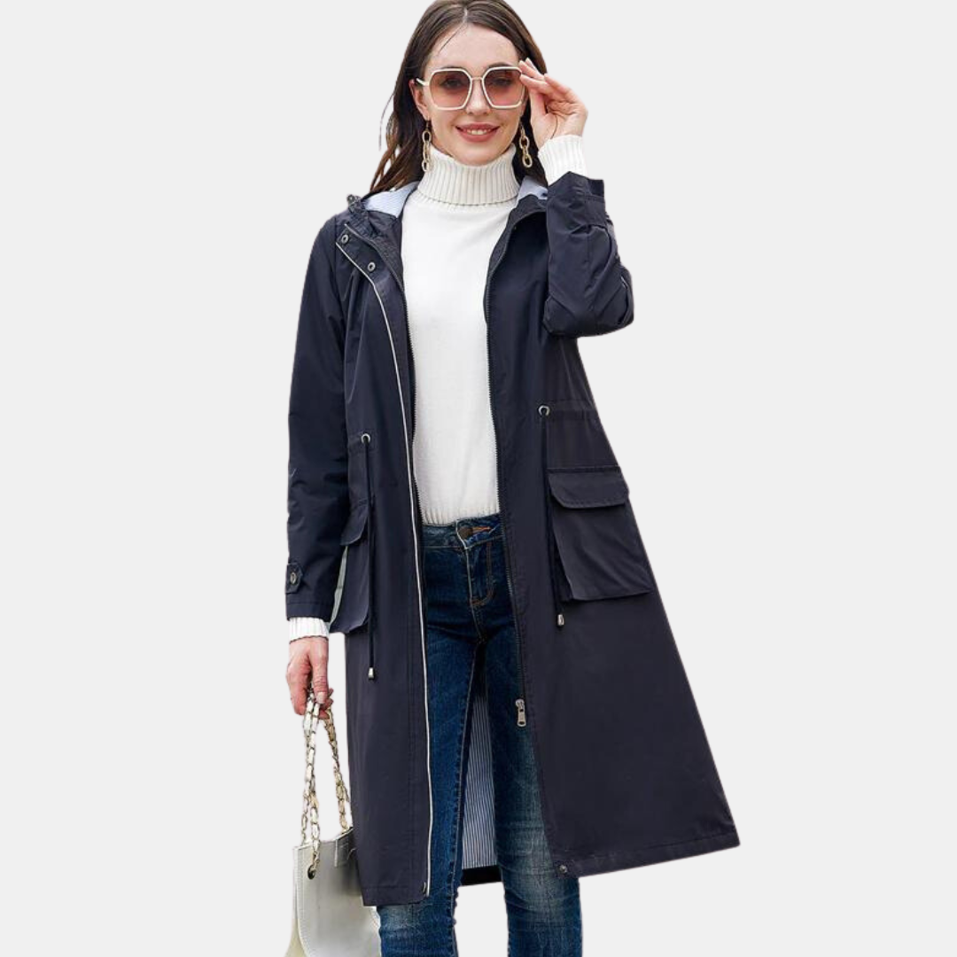 Protective hooded long raincoat