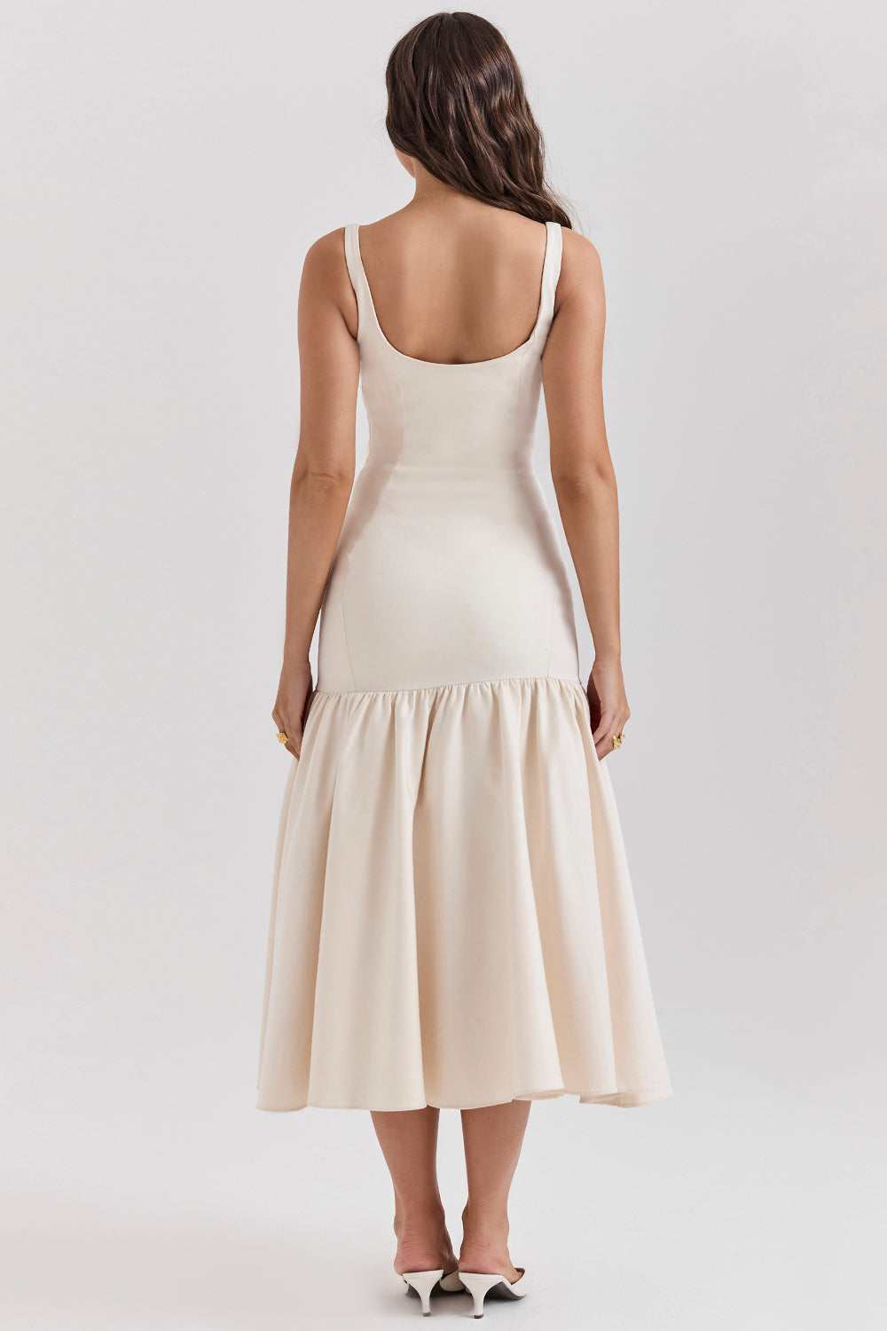 Midi dress with dropped waist
