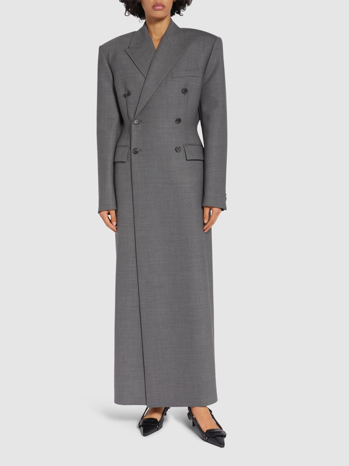 Double Breasted Stretch Wool Gray Coat