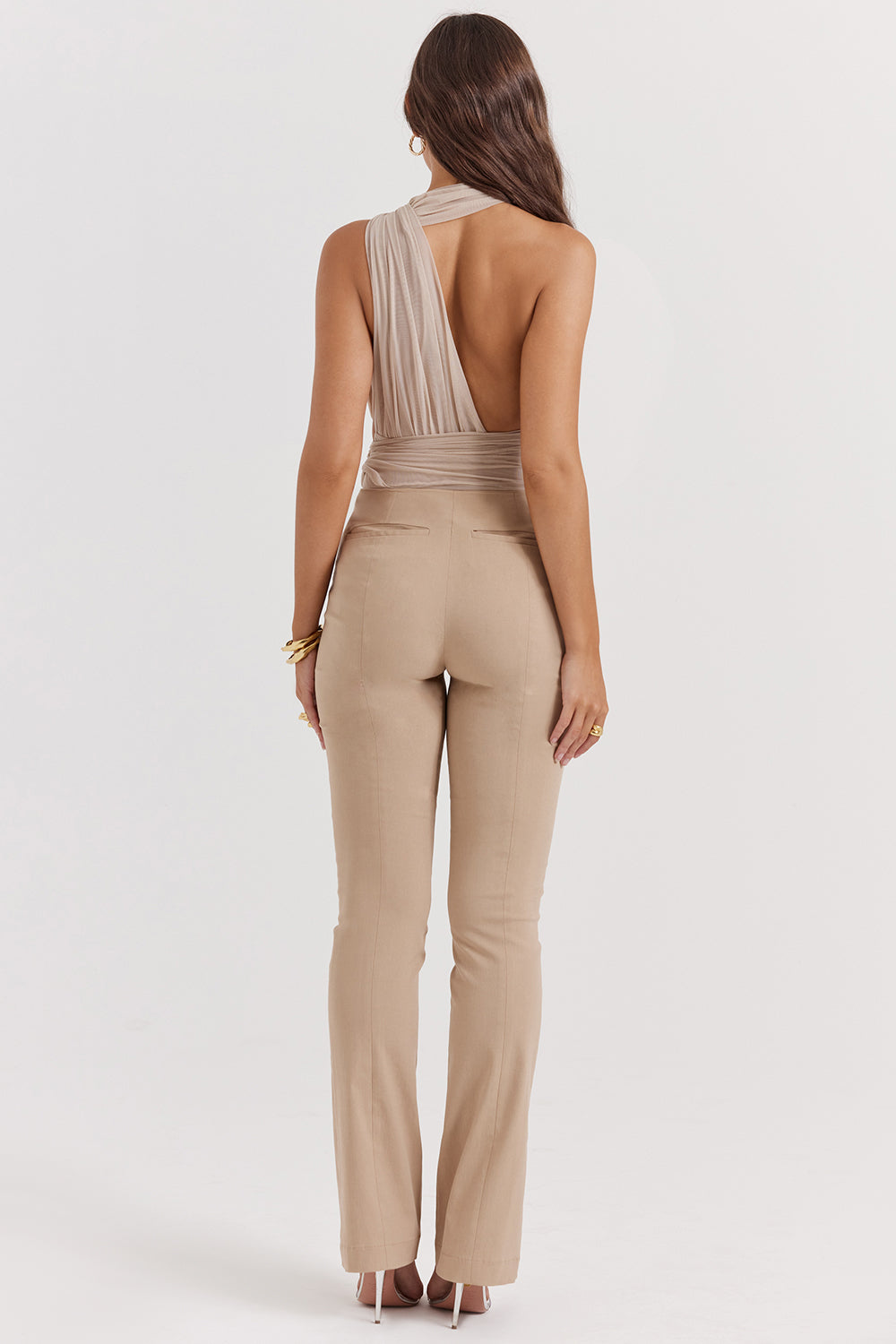 Ecru bodysuit with pleats and trousers