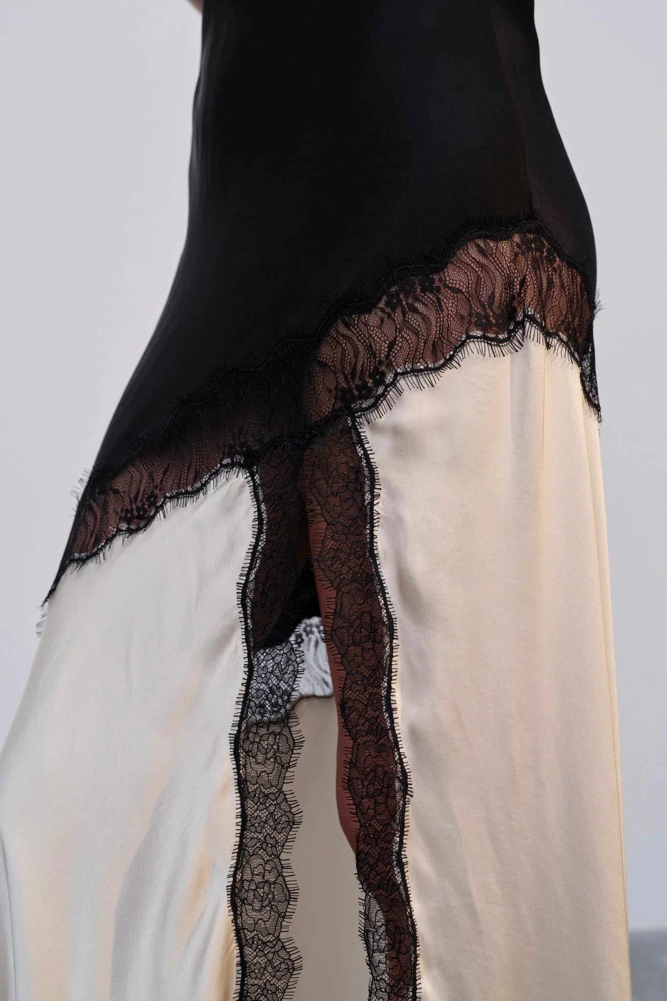 Spliced Sheer Lace Maxi Dress